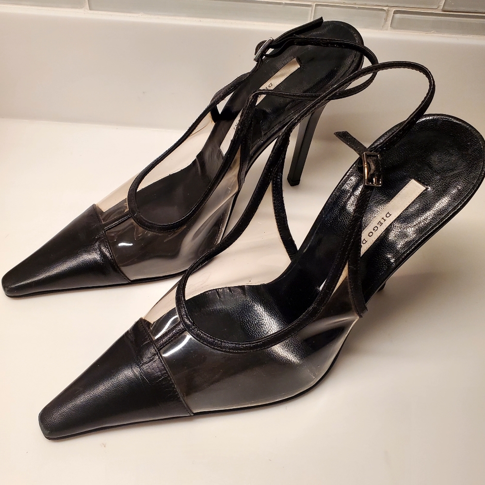 DIEGO DOLCINI BLACK ANKLE STRAP BACK HIGH HEELS SIZE 37.